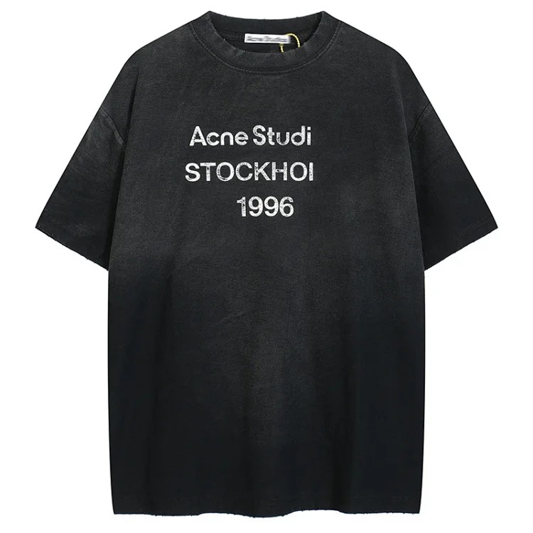AC1996 old washed and worn gradient letter printed short-sleeved loose T-shirts for men and women couples image 9