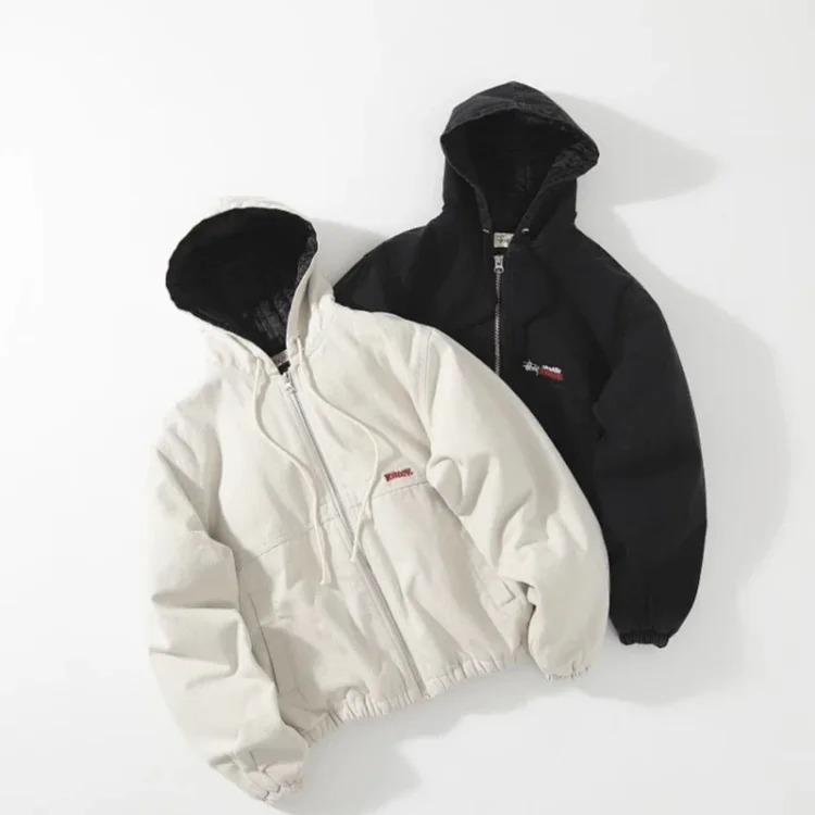 Washed distressed letter embroidered logo jacket zipper cotton jacket couple image 5