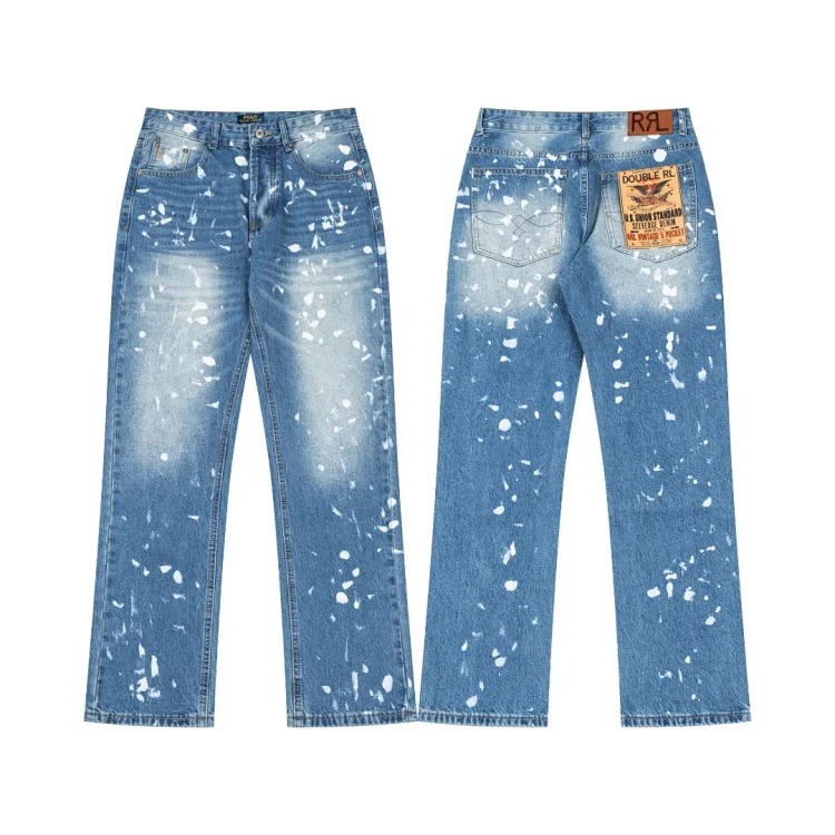 Scannable high version of Raff RL spring and summer new retro patch blue washed straight loose jeans couple style image 2