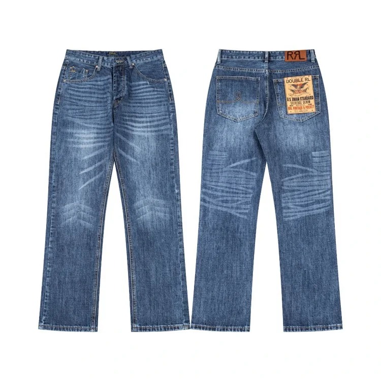 Scannable high version of Raff RL spring and summer new retro patch blue washed straight loose jeans couple style image 3