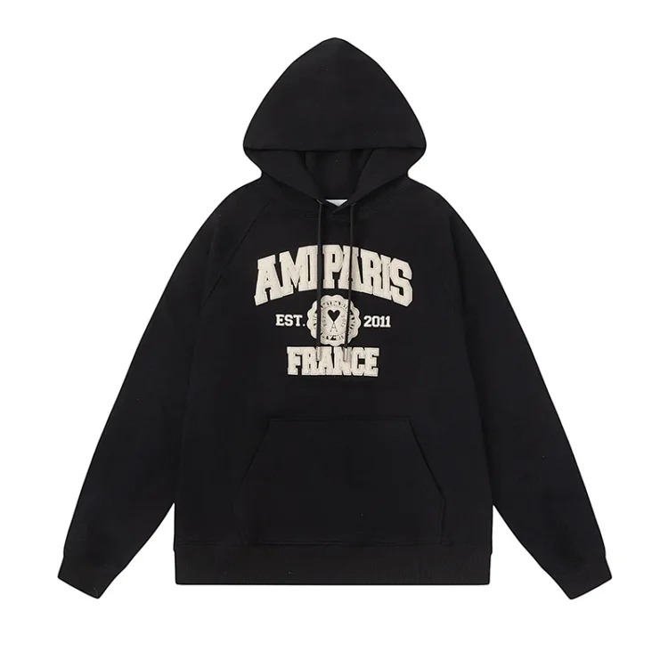 Letter love foam printed hooded sweatshirt for men and women round neck pullover sweatshirt image 2