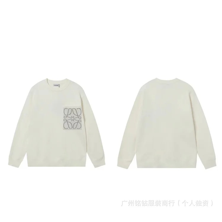 LOW letter jacquard knitted sweater round neck casual versatile style for men and women image 9