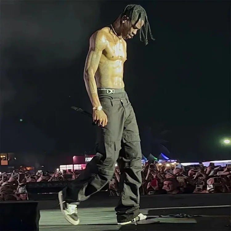 Paris style Travis Scott music festival style cotton multi-pocket overalls image 3