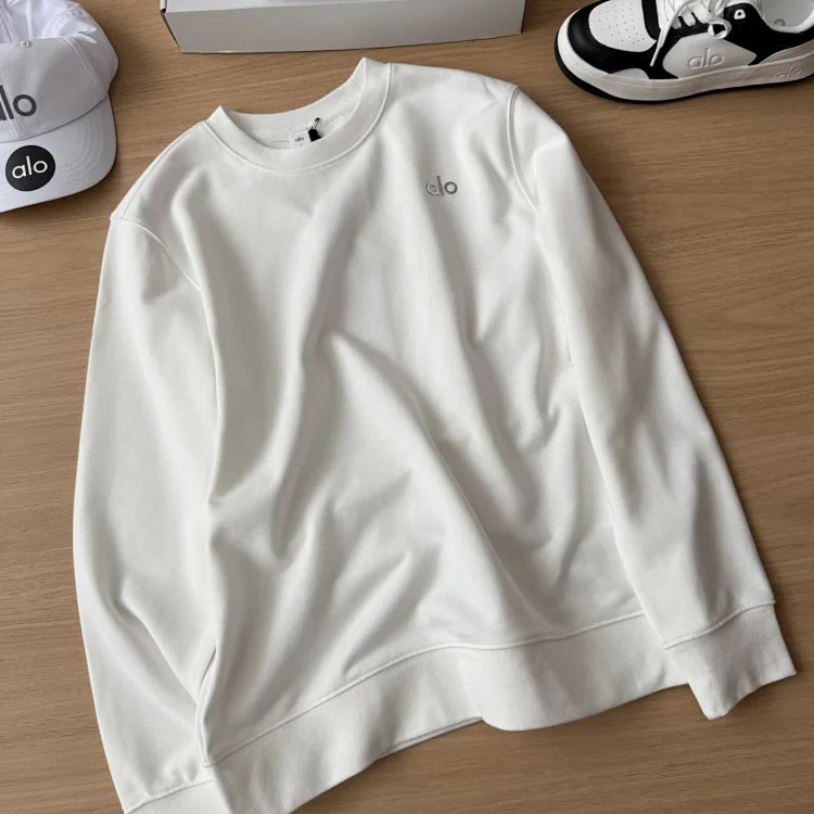 Small label unisex long-sleeved sweatshirt solid color round neck casual top image 2