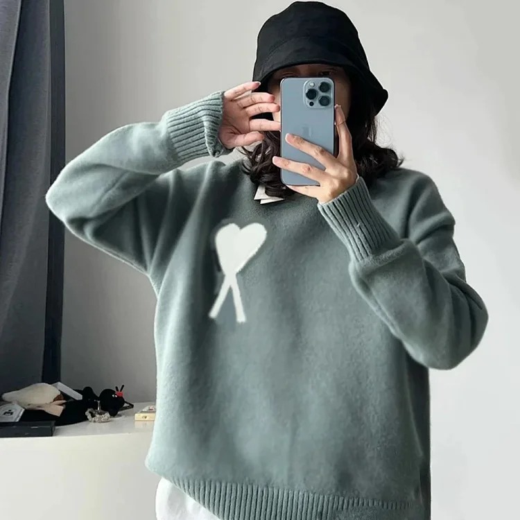 Love jacquard knitted long-sleeved sweater for men and women image 12