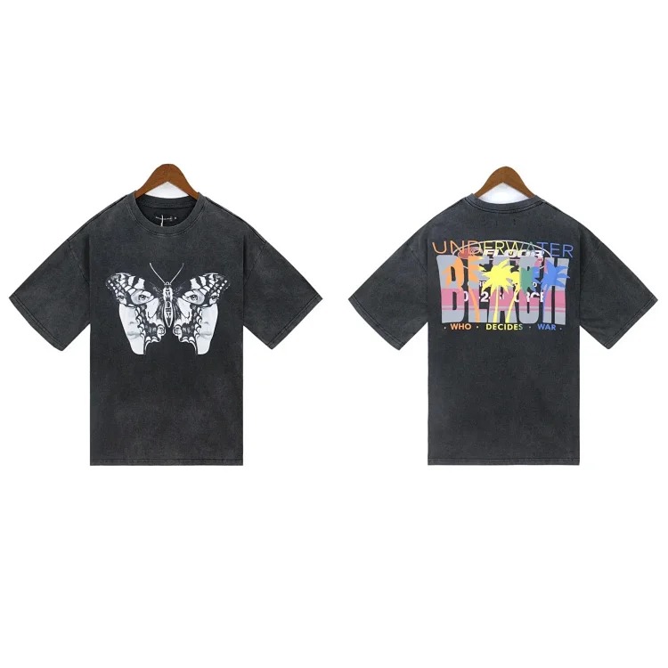 Washed printed loose men's short-sleeved t-shirt American top image 16