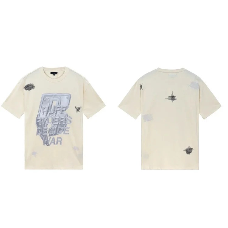 Washed printed loose men's short-sleeved t-shirt American top image 17