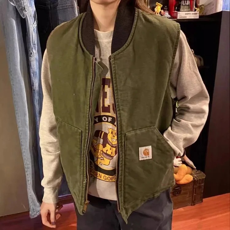 High-quality carh V02 vintage retro washed workwear cotton vest vest couple casual solid color jacket image 9