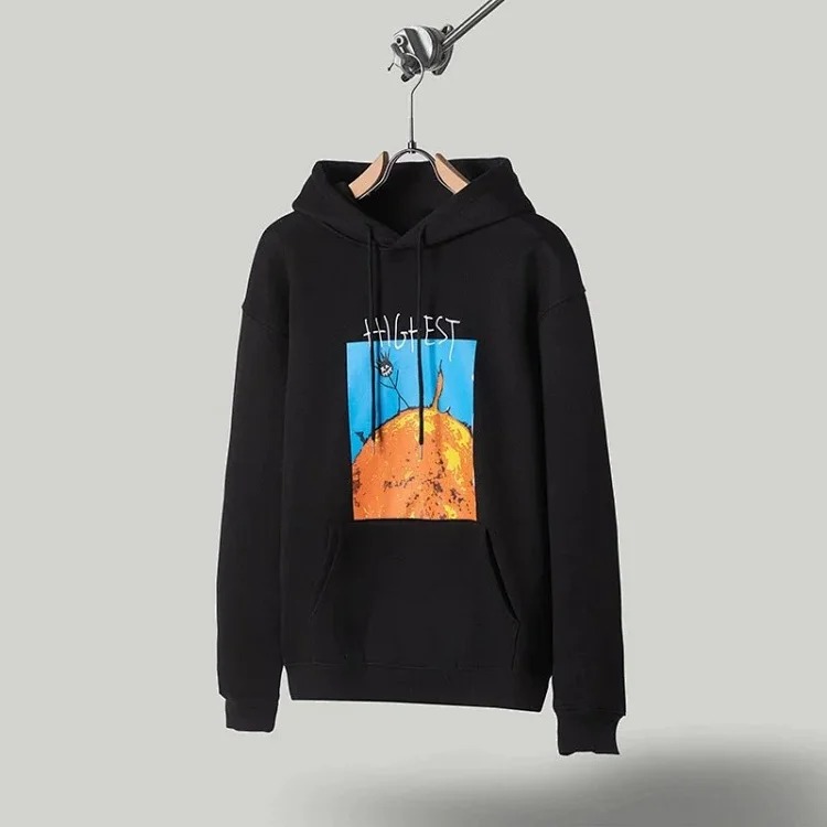 European and American trendy brand Travis Scott Sun Stickman Foamed Velvet Hoodie Sweatshirt Men's and Women's Jacket image 2