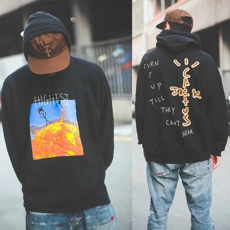 European and American trendy brand Travis Scott Sun Stickman Foamed Velvet Hoodie Sweatshirt Men's and Women's Jacket image 3