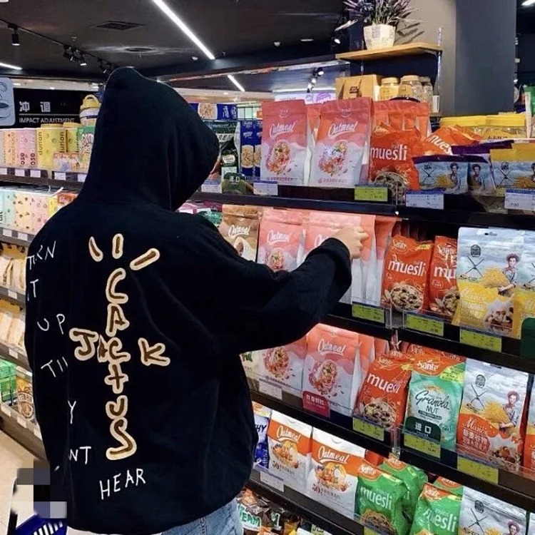 European and American trendy brand Travis Scott Sun Stickman Foamed Velvet Hoodie Sweatshirt Men's and Women's Jacket image 5