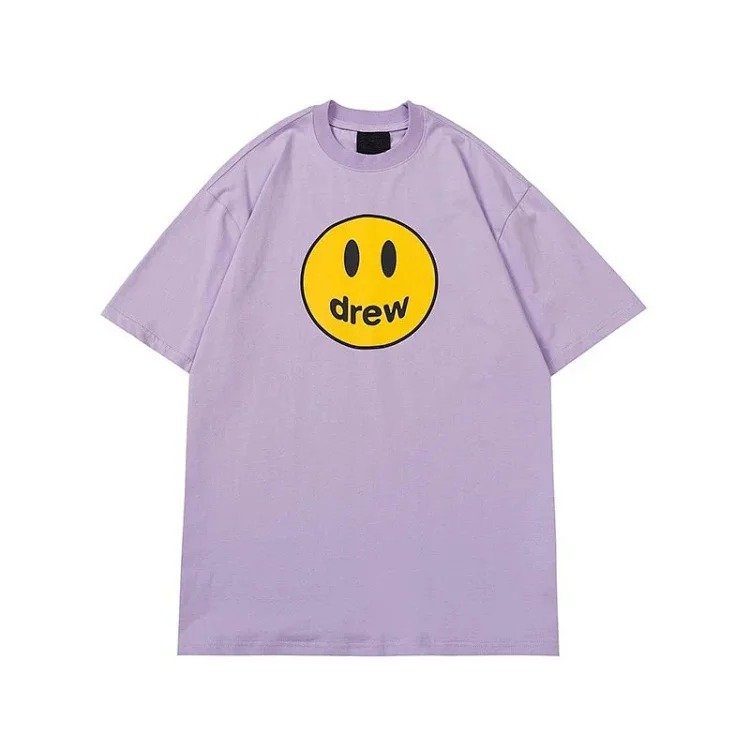 drewSmiley face printed short-sleeved Justin Bieber same style high street casual men and women couple loose T-shirt ins image 13