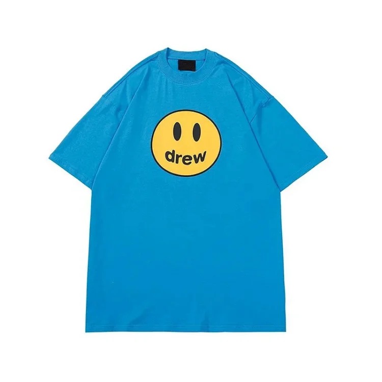 drewSmiley face printed short-sleeved Justin Bieber same style high street casual men and women couple loose T-shirt ins image 16