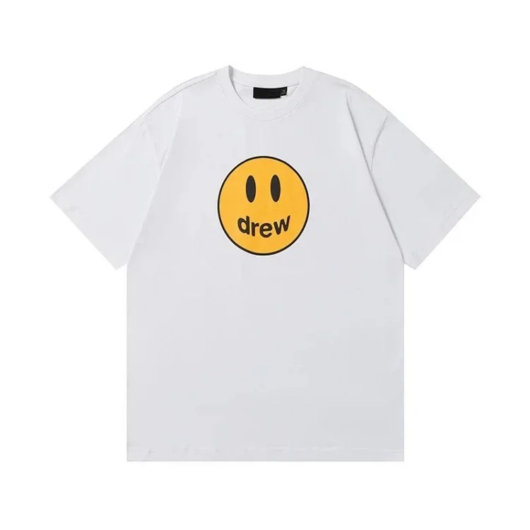 drewSmiley face printed short-sleeved Justin Bieber same style high street casual men and women couple loose T-shirt ins image 2