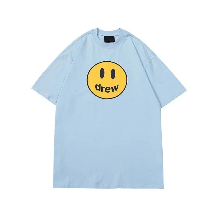 drewSmiley face printed short-sleeved Justin Bieber same style high street casual men and women couple loose T-shirt ins image 8