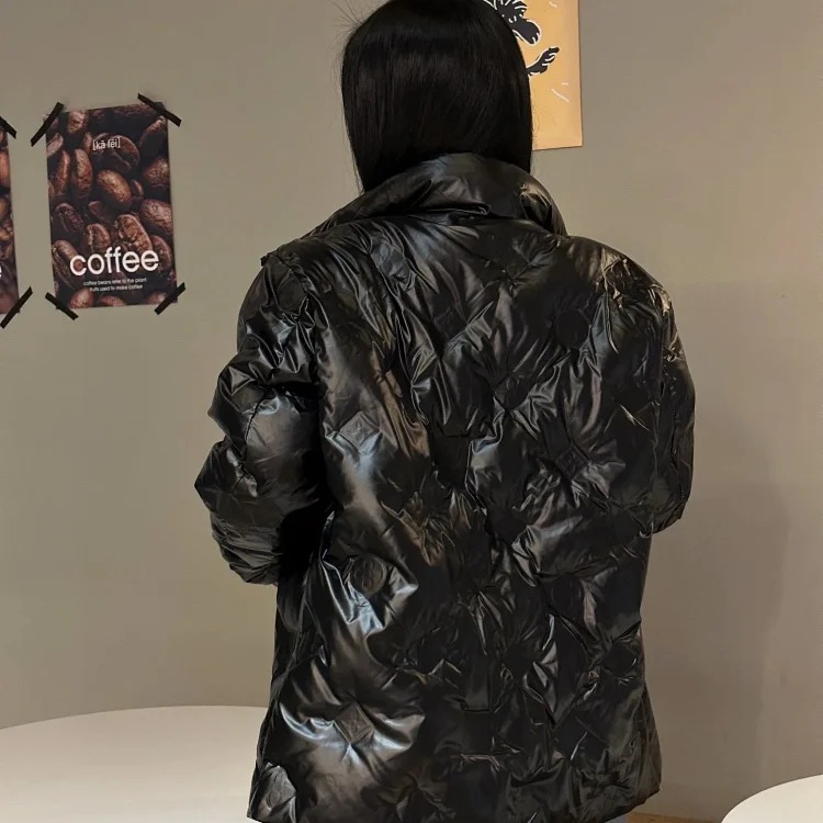 V glossy embossed large size down jacket for men and women image 2