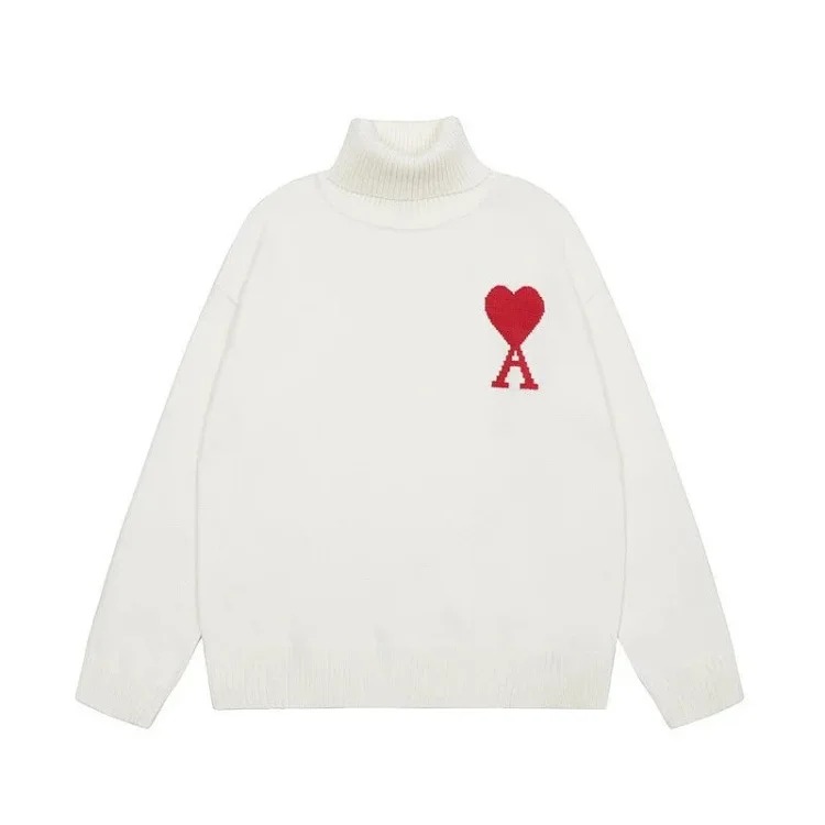 Big Heart A Embroidered Turtleneck Long Sleeve Shirt Couple Style Sweater image 2
