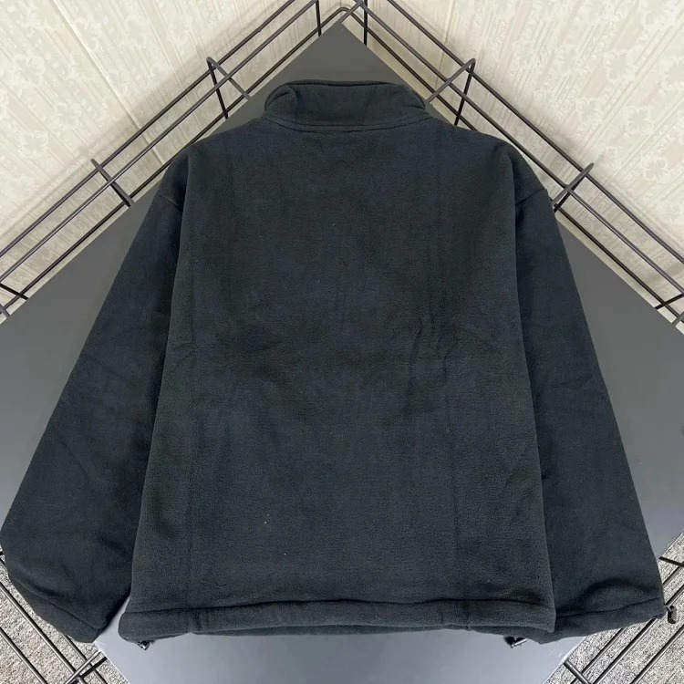 Mi*umiu 2024 Autumn and Winter New Style Black Half-Zip Lambswool Polar Fleece Teddy Jacket with Small Letters Embroidered LOGO on the Chest, Small Turtle Collar Jacket image 2