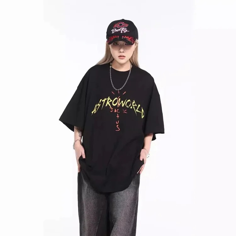 TRAVIS SCOTT CACTUS JACK album peripheral commemorative T-shirt simple letter print round neck short sleeves image 5