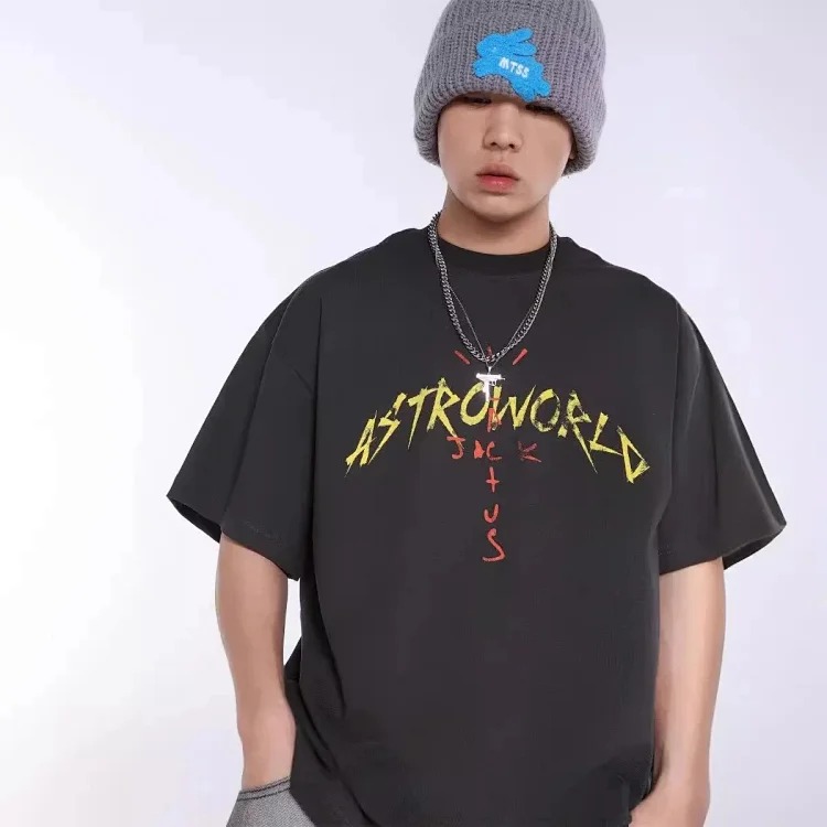 TRAVIS SCOTT CACTUS JACK album peripheral commemorative T-shirt simple letter print round neck short sleeves image 6