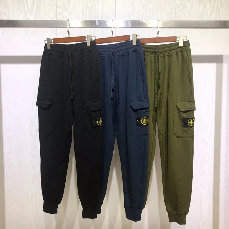 Cross-border Sto*ne Island Stone Island 2024fw men's tapered cotton sweatpants autumn and winter overalls sweatpants black