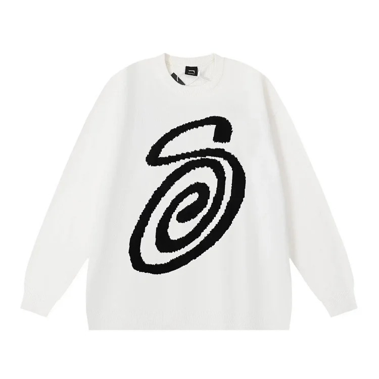 2023 cross-border European and American foreign trade spot new S letter series mosquito coil jacquard logo solid color round neck sweater image 13