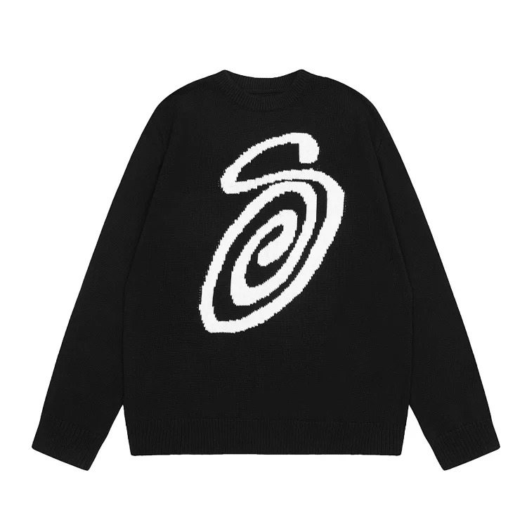 2023 cross-border European and American foreign trade spot new S letter series mosquito coil jacquard logo solid color round neck sweater image 14