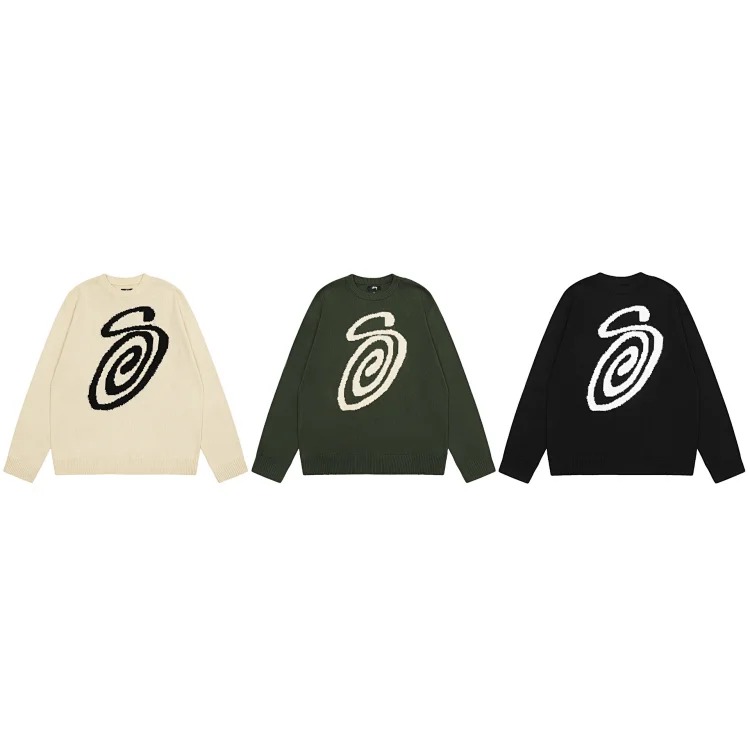2023 cross-border European and American foreign trade spot new S letter series mosquito coil jacquard logo solid color round neck sweater image 17