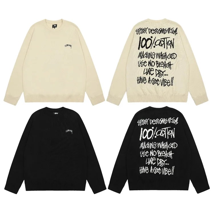 2023 cross-border European and American foreign trade spot new S letter series mosquito coil jacquard logo solid color round neck sweater image 18