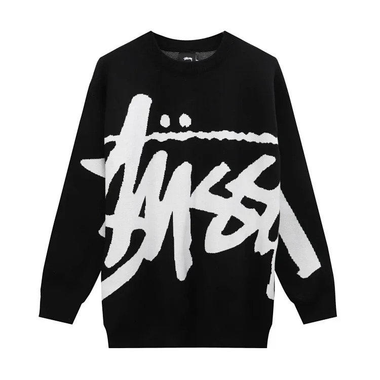 2023 cross-border European and American foreign trade spot new S letter series mosquito coil jacquard logo solid color round neck sweater image 2