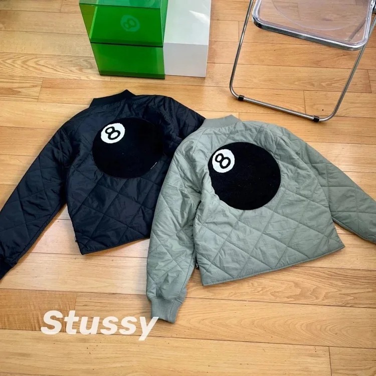 S*u*sy **West Back 8 BALL QUILTED LINER JACKET Black 8 Towel Embroidery Diamond Quilted Baseball Collar Cotton Jacket Jacket Same Style for Men and Women Couple Style Original One-to-One Def image 2
