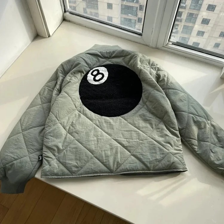 S*u*sy **West Back 8 BALL QUILTED LINER JACKET Black 8 Towel Embroidery Diamond Quilted Baseball Collar Cotton Jacket Jacket Same Style for Men and Women Couple Style Original One-to-One Def image 3