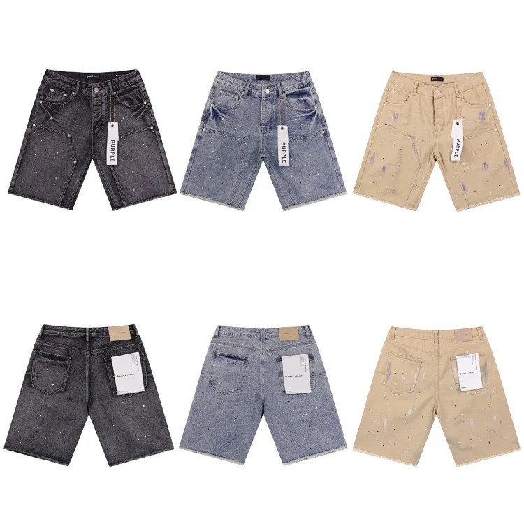 Splashed ink ripped casual denim shorts for men and women high street trousers image 11