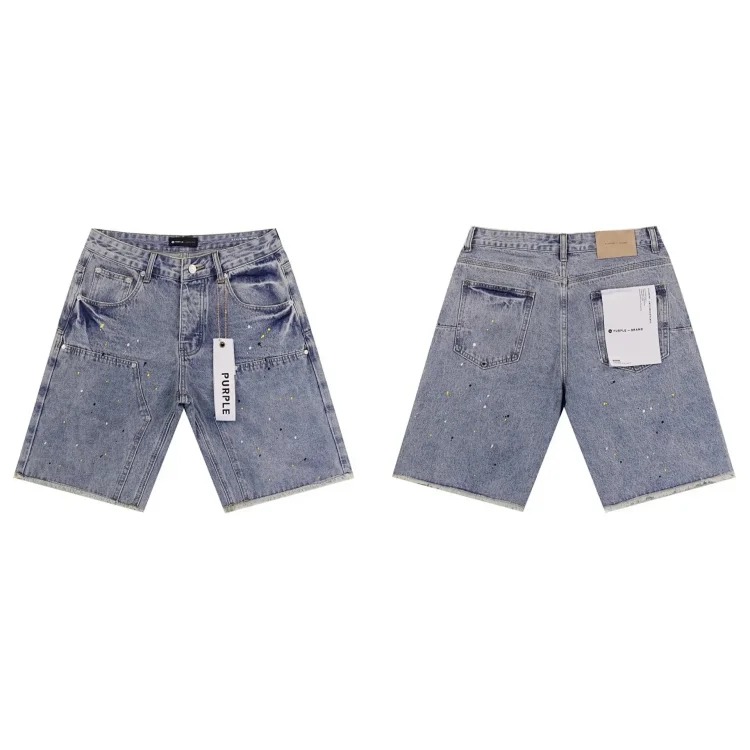 Splashed ink ripped casual denim shorts for men and women high street trousers image 8