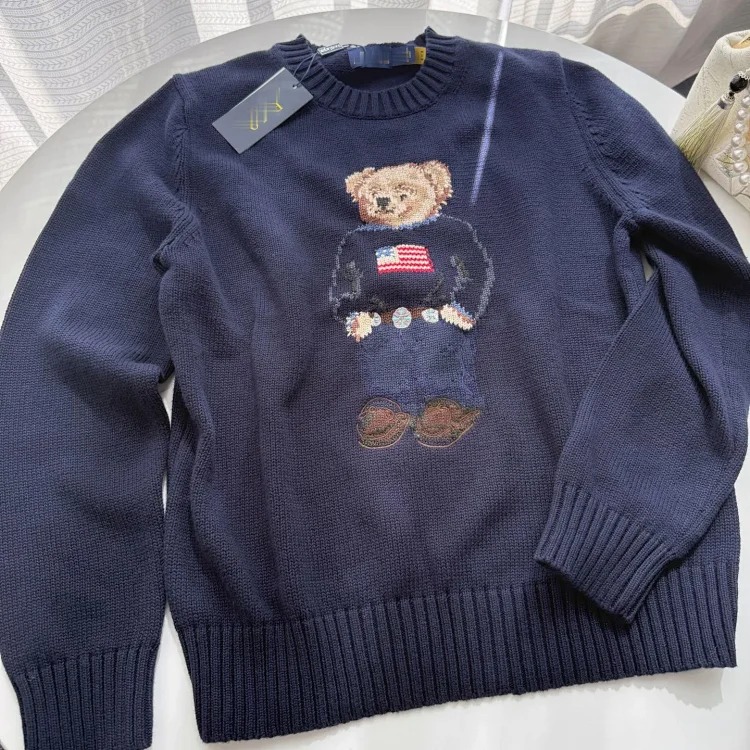 Bear's new autumn and winter pure cotton heavy embroidery cartoon round neck knitted sweater image 2