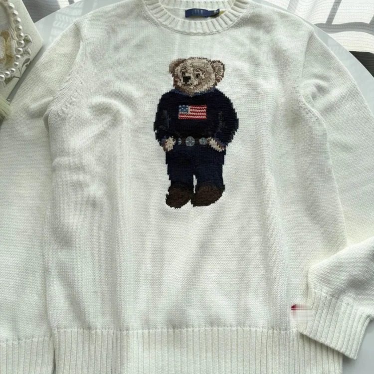 Bear's new autumn and winter pure cotton heavy embroidery cartoon round neck knitted sweater image 3
