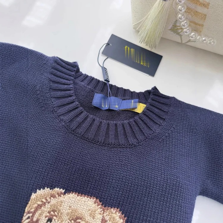 Bear's new autumn and winter pure cotton heavy embroidery cartoon round neck knitted sweater image 6