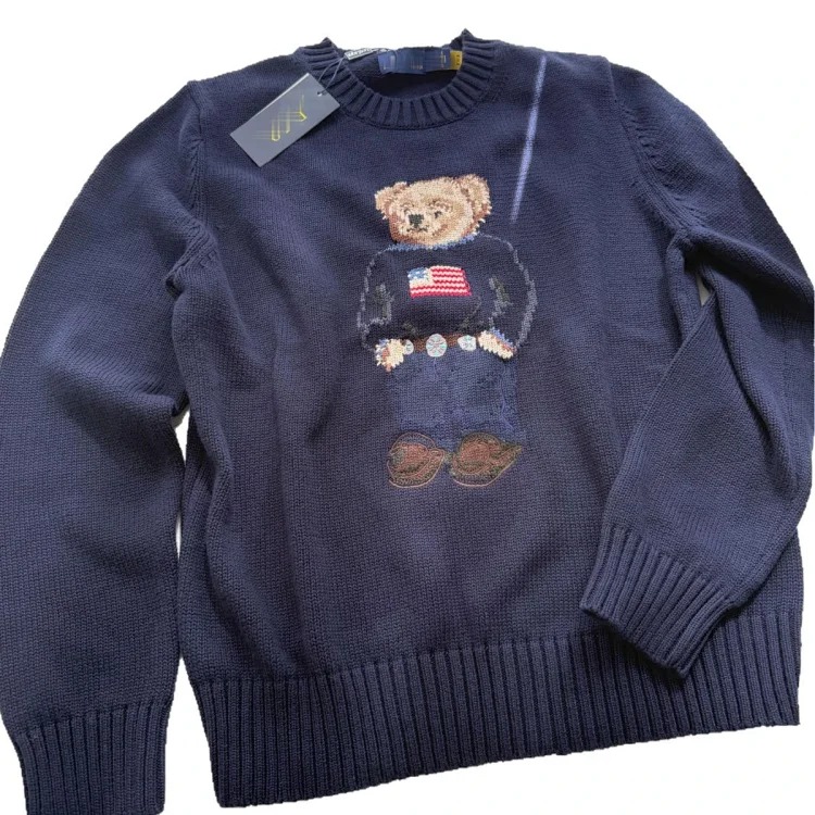 Bear's new autumn and winter pure cotton heavy embroidery cartoon round neck knitted sweater image 7