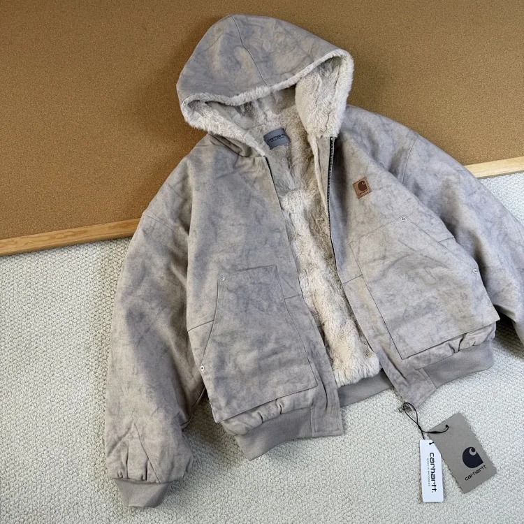 Hooded cotton jacket autumn and winter imitation mink fur marble thickened mountain carving jacket image 3