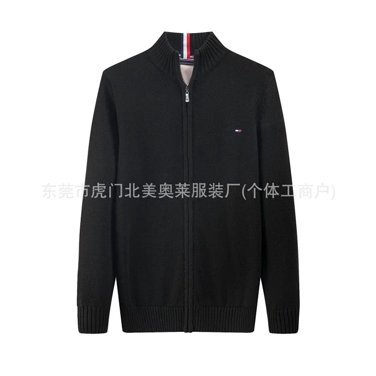 Men's sweater thickened stand collar zipper pullover sweater men's pure cotton embroidered sweater image 3