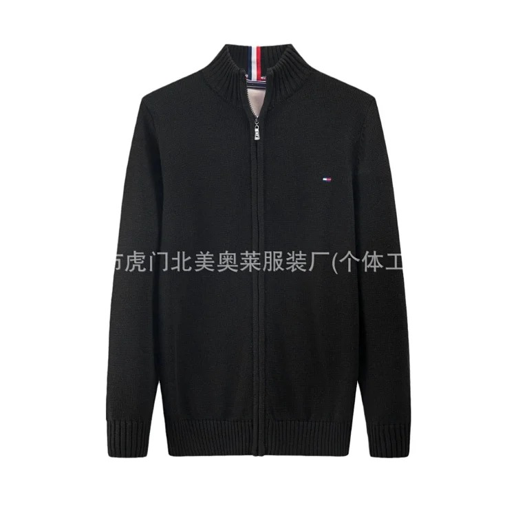 Men's sweater thickened stand collar zipper pullover sweater men's pure cotton embroidered sweater image 5