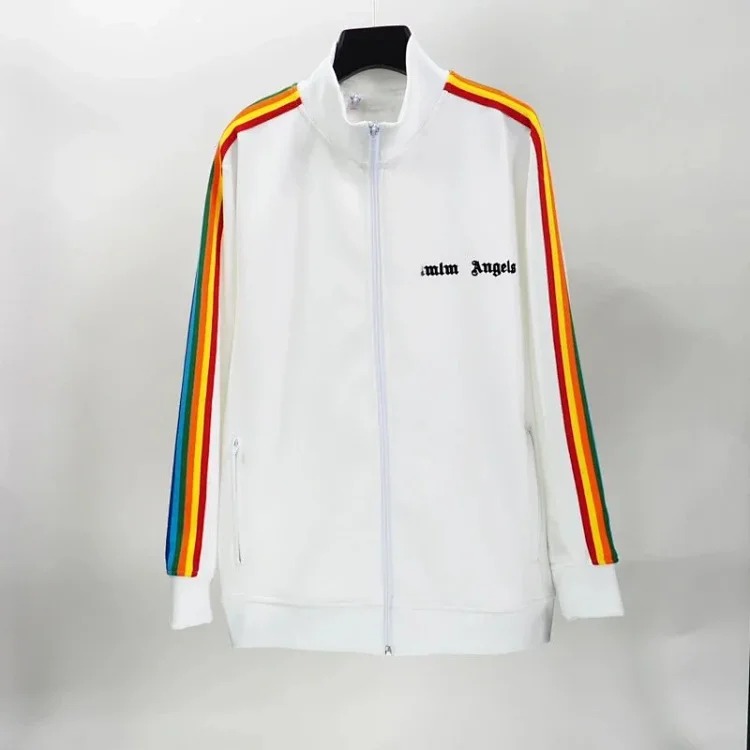 Correct version of Palm Angel Striped Rainbow Pants Retro Casual Sports Jacket Set image 2