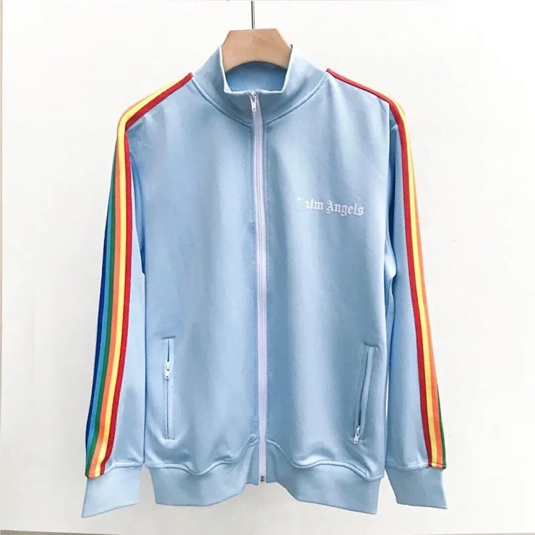 Correct version of Palm Angel Striped Rainbow Pants Retro Casual Sports Jacket Set image 3