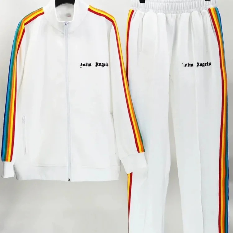 Correct version of Palm Angel Striped Rainbow Pants Retro Casual Sports Jacket Set image 7