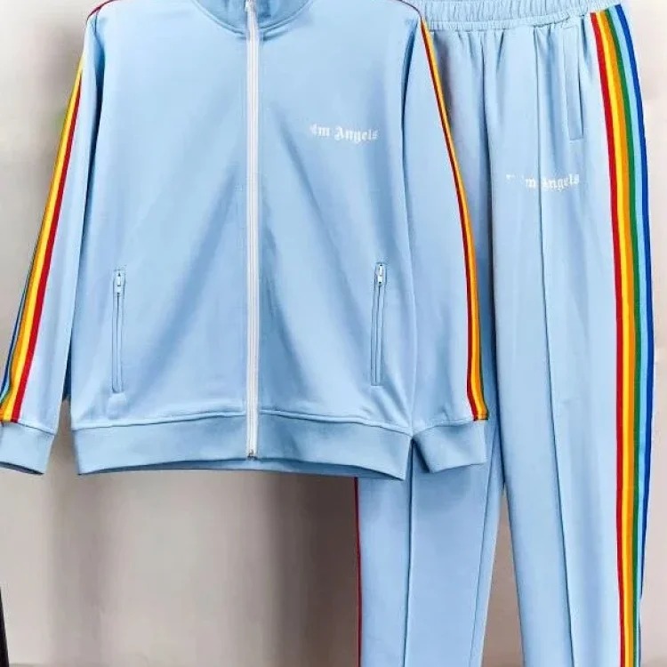 Correct version of Palm Angel Striped Rainbow Pants Retro Casual Sports Jacket Set image 8