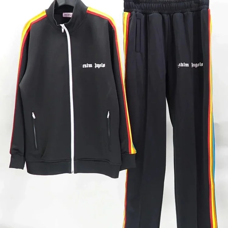 Correct version of Palm Angel Striped Rainbow Pants Retro Casual Sports Jacket Set image 9