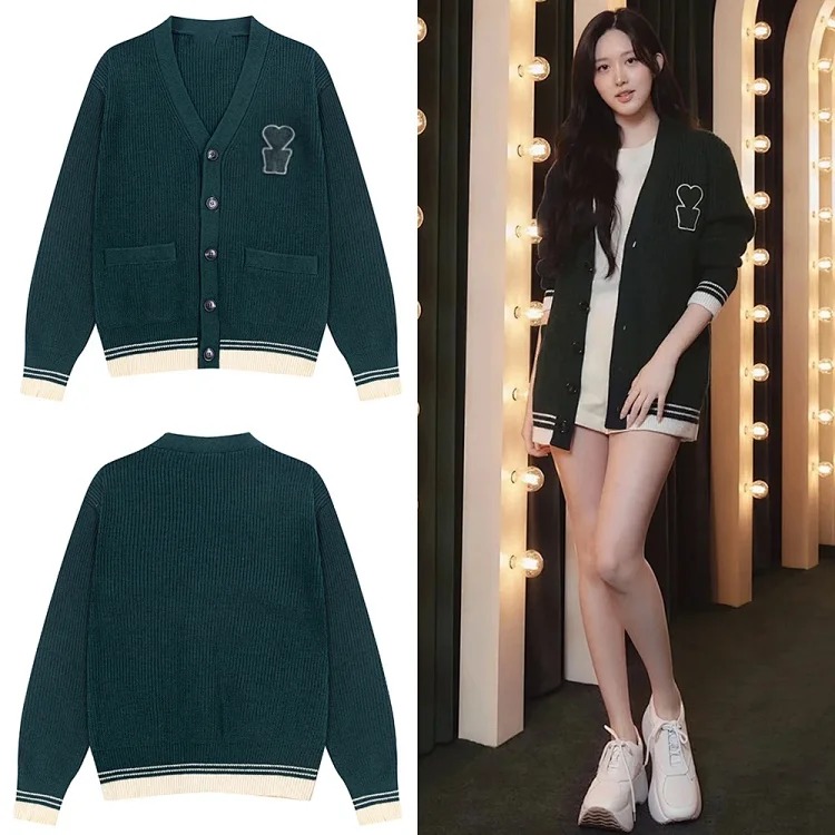 Love letters embroidered sweater jacket V-neck knitted cardigan same style for men and women image 3