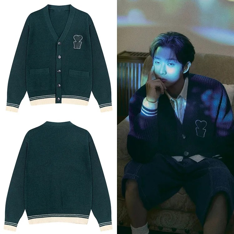 Love letters embroidered sweater jacket V-neck knitted cardigan same style for men and women image 4