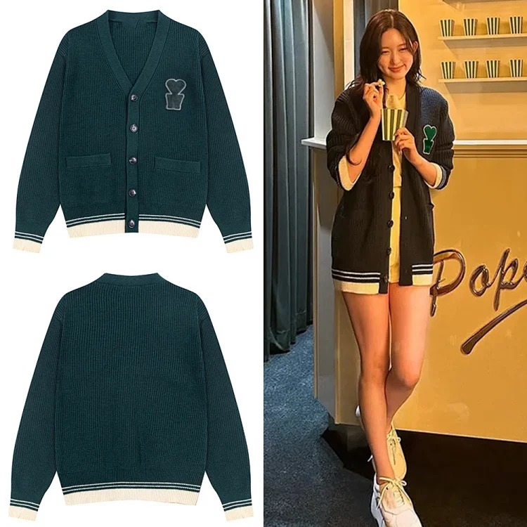Love letters embroidered sweater jacket V-neck knitted cardigan same style for men and women image 6