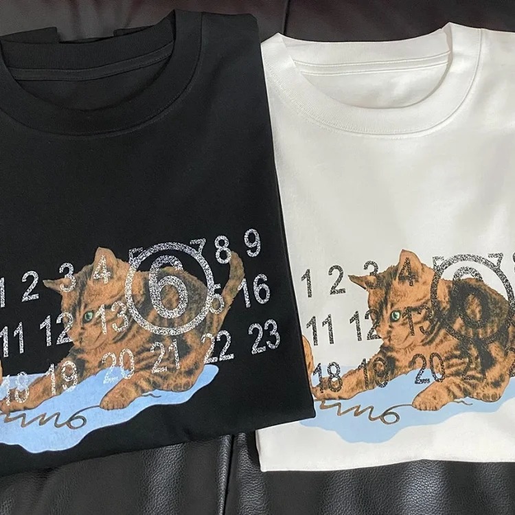 MM6 cat frosted print double yarn pure cotton short-sleeved T-shirt image 6